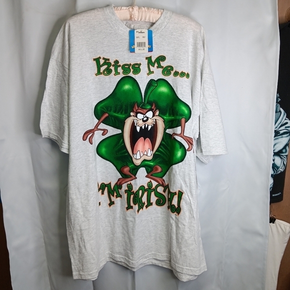 VTG 90s Irish Taz Tshirt Size XL St. Patrick's Day New W/Tag Looney Tunes Gray - Picture 2 of 7
